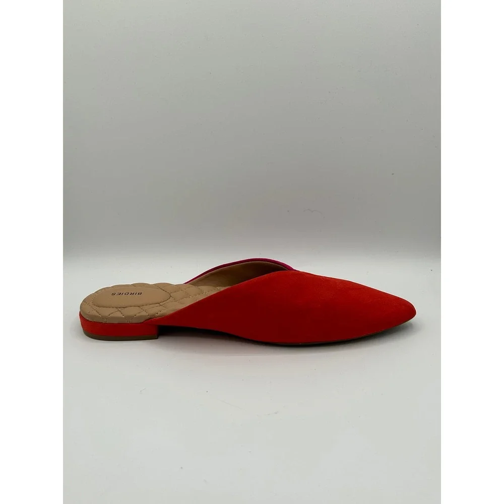 Birdies The Swan Mules Women Sz 8.5 Red Pink Suede Colorblock Pointed Toe Flats